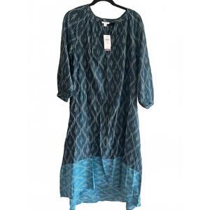 NWT J Jill Pure Jill Ikat Print 34 Sleeves Patterned Round Neck Kaftan Dress XLP